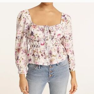 J. Crew Cotton White Pastel Floral Cottagecore Romantic Ribbon Bohemian Top 10